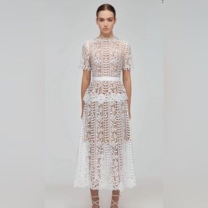 Self-Portrait White Guipure Lace Peplum Midi Dress - perfect for brides!!